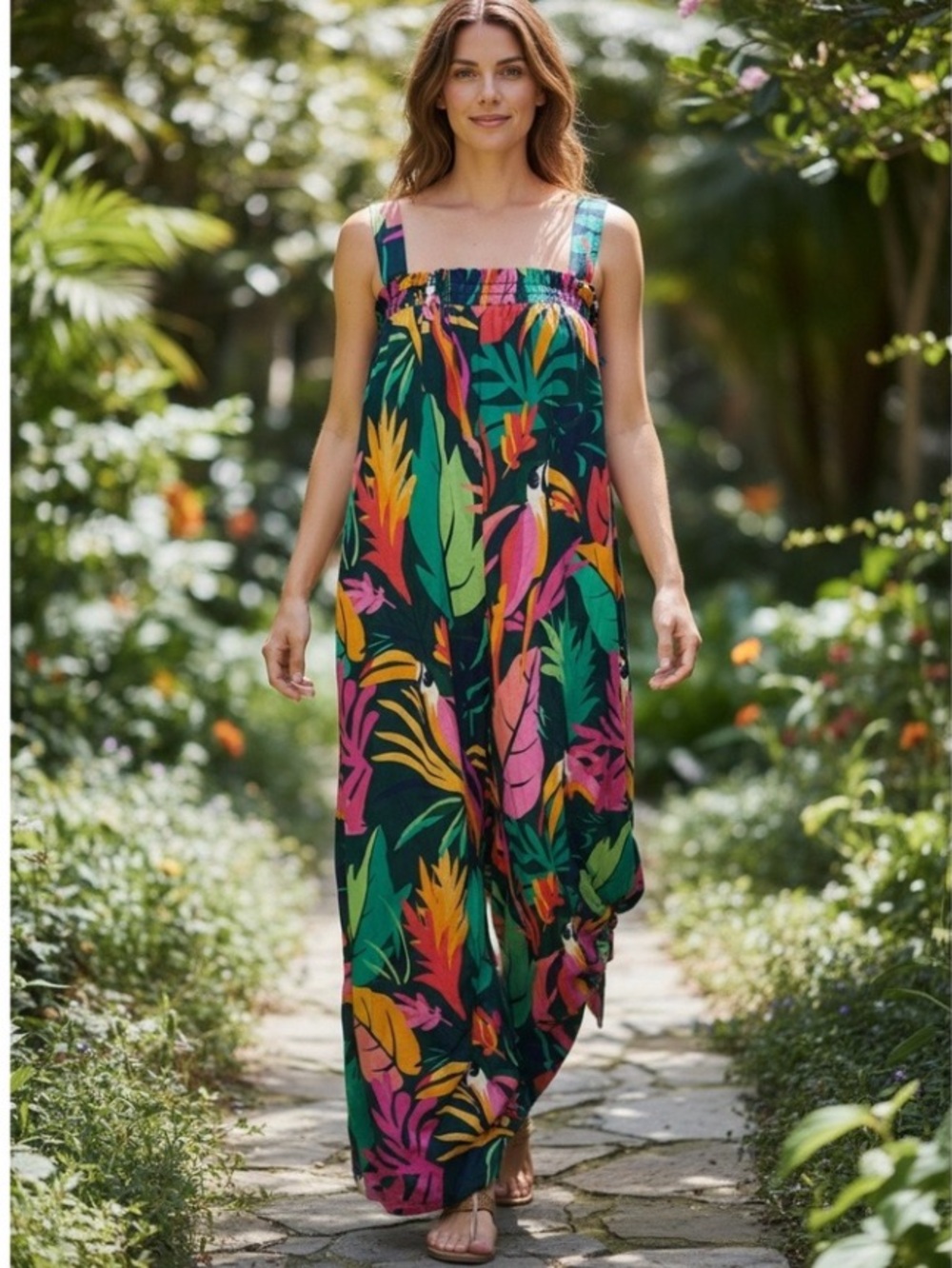 Soma bold Tropical leaf Toucan Cotton vibrant Maxi Bra Dress - Picture 5 of 9
